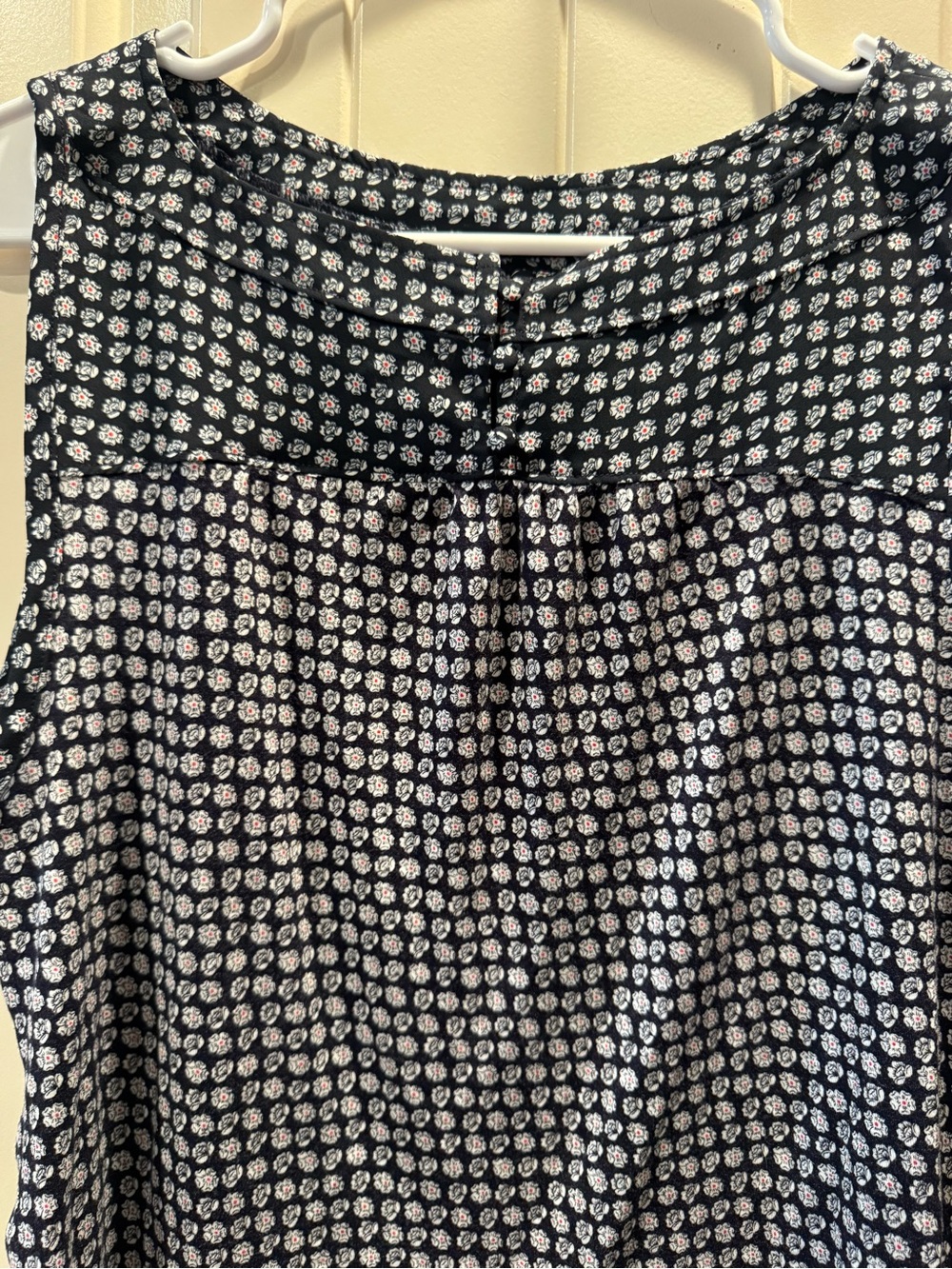 LOFT Navy Floral Blouse with White and red Accents